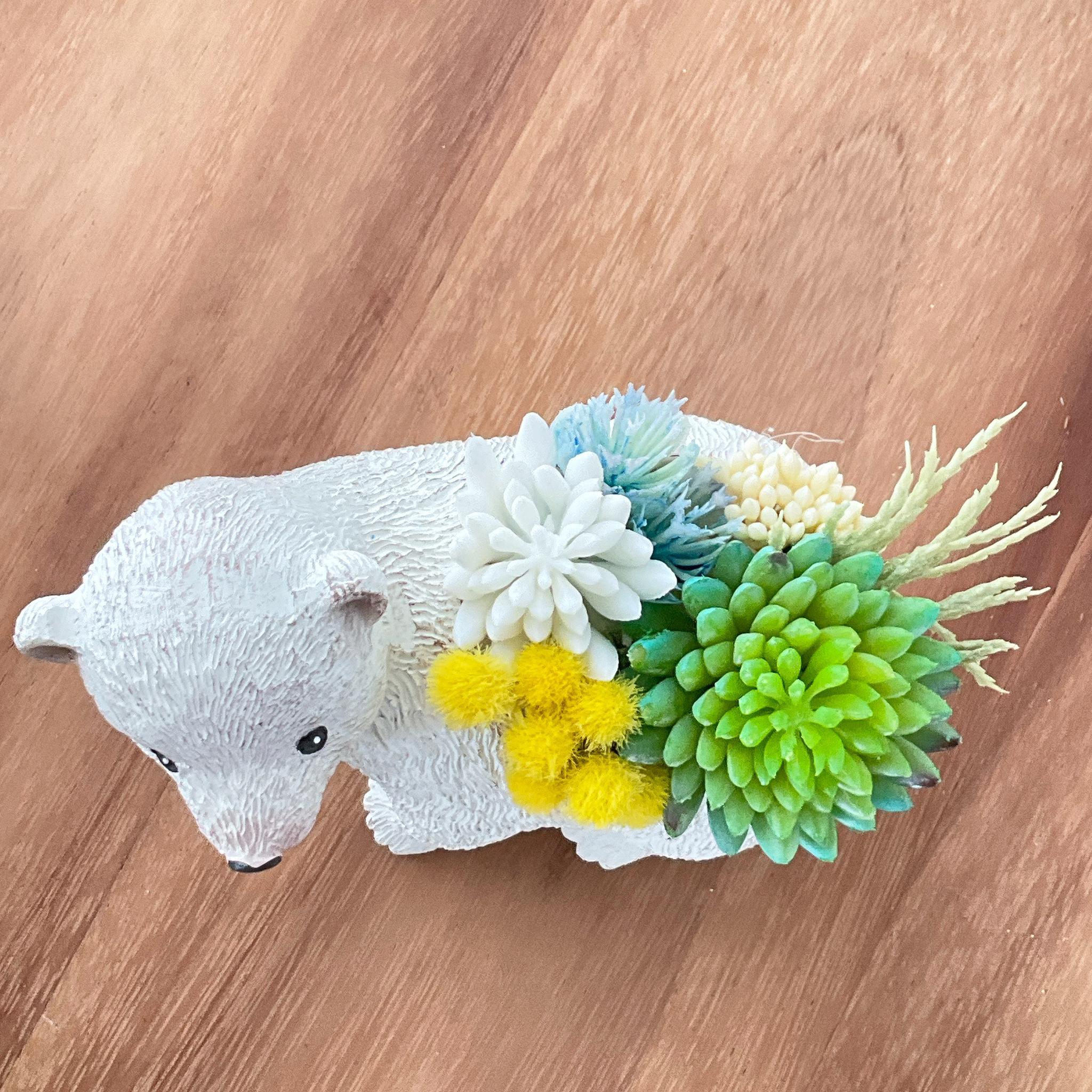 動物モチーフ　多肉植物(フェイク)の寄せ植え　しろくまさん | 7枚目
